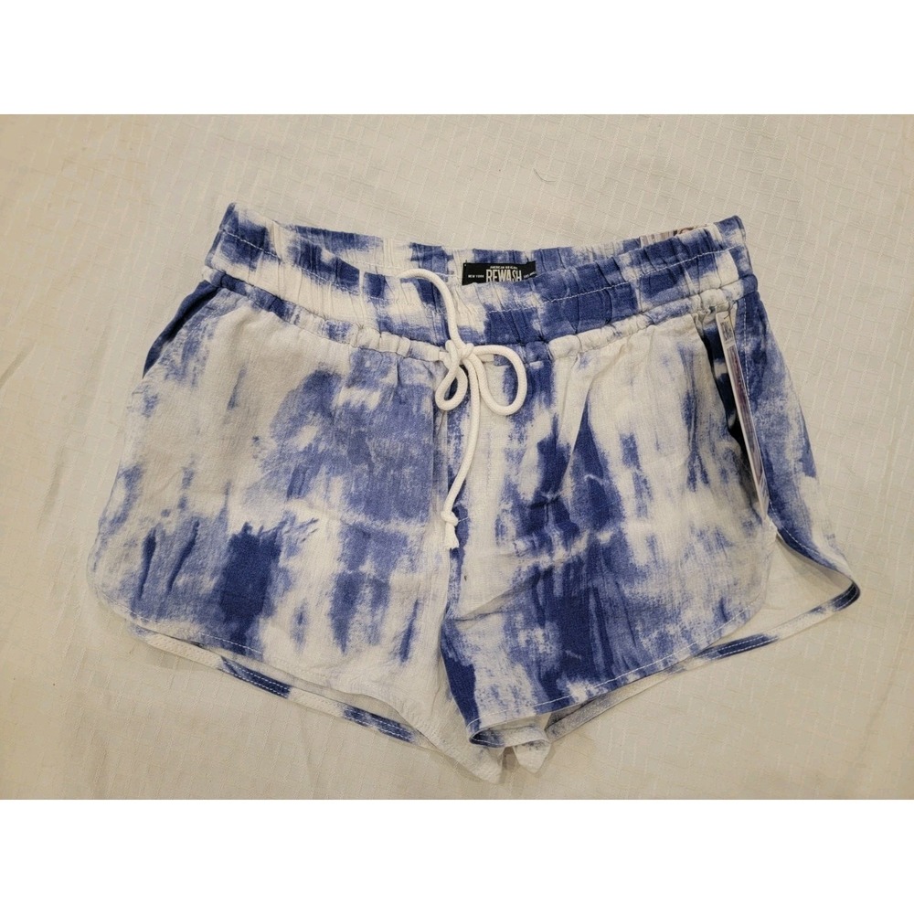 Rewash Pull On Beach Shorts Women's Sz M Blue White Tie-Dye, Pockets NWT NEW‎